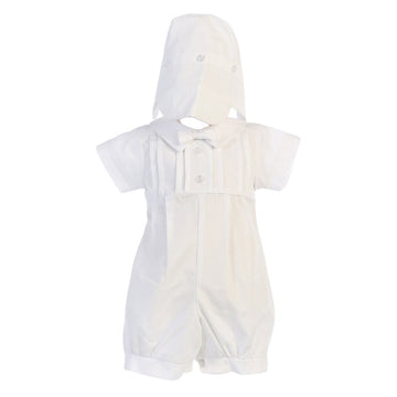 Lito Boys Poly Cotton Christening Baptism Romper Outfit, White, 0-3 Months