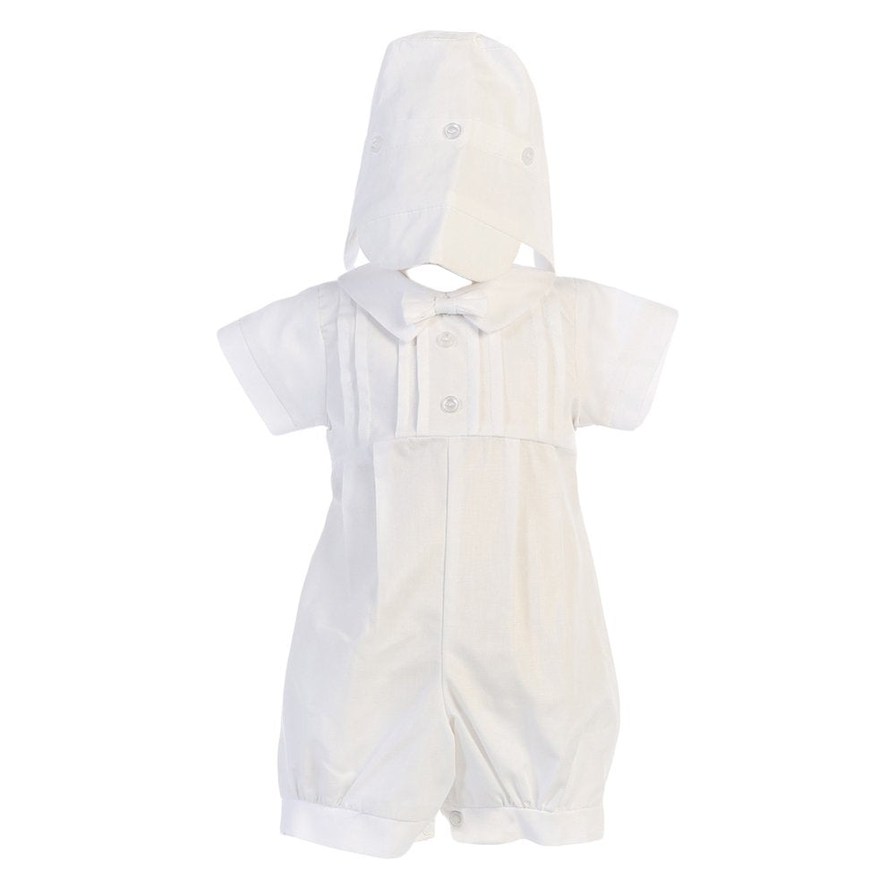 Lito Boys Poly Cotton Christening Baptism Romper Outfit, White, 3-6 Months