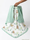 Baby Muslin Blanket with Ruffle Border, Dinosaur Print, Blue, Soft Cotton, Newborn Swaddle (OffWhitePista)