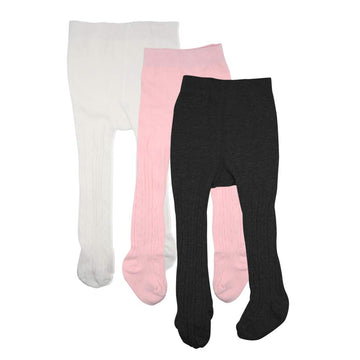 Techcity Baby Girls Tights Toddler Seamless Leggings Cable Knit Cotton Pants Stockings (Pack Of 3) (3 Pack Black White Pink, 12-