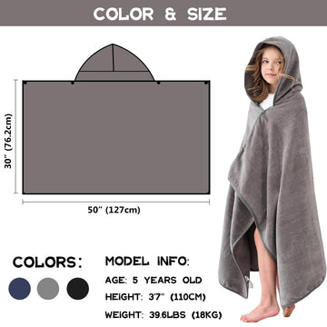Hiturbo Kids Hooded Bath Towel: 100% Cotton Soft Thick Absorbent Towels Wrap - 50'X30' Shower Beach Pool Wearable Blanket For