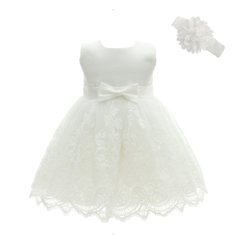 Moon Kitty Baby Girls Embroideries Baptism Dresses Christening Special Occasions Gown For Baby Girl White 12M(10-14Months)