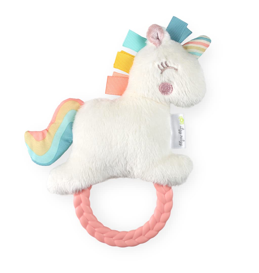 Itzy Ritzy - Ritzy Rattle Pal with Teether - Baby Teething Toy Features A Minky Plush Character, Gentle Rattle Sound & Soft Teet