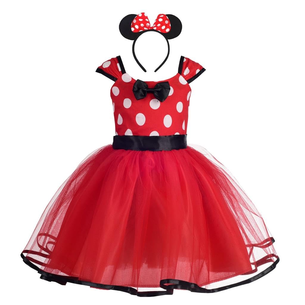 Dressy Daisy Baby Girl Polka Dots Fancy Dress Up Costume Birthday Party Tulle Dresses with Headband Size 6-9 Months Red 203