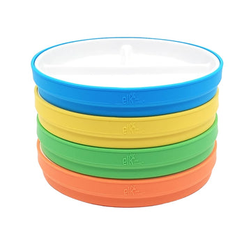 Elk And Friends Kids 7.8    Porcelain White Plates With Silicone Sleeves | Divided Plates | Suitable For Kids/Toddlers | Microwa