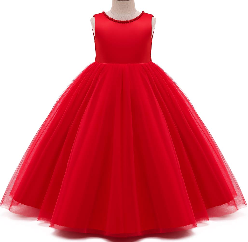 Baby Girl Red Dress,Party Christmas Earster Wedding Flower Sleeveless Floor Length Tutu Tulle Dance Birthday Gown 2T