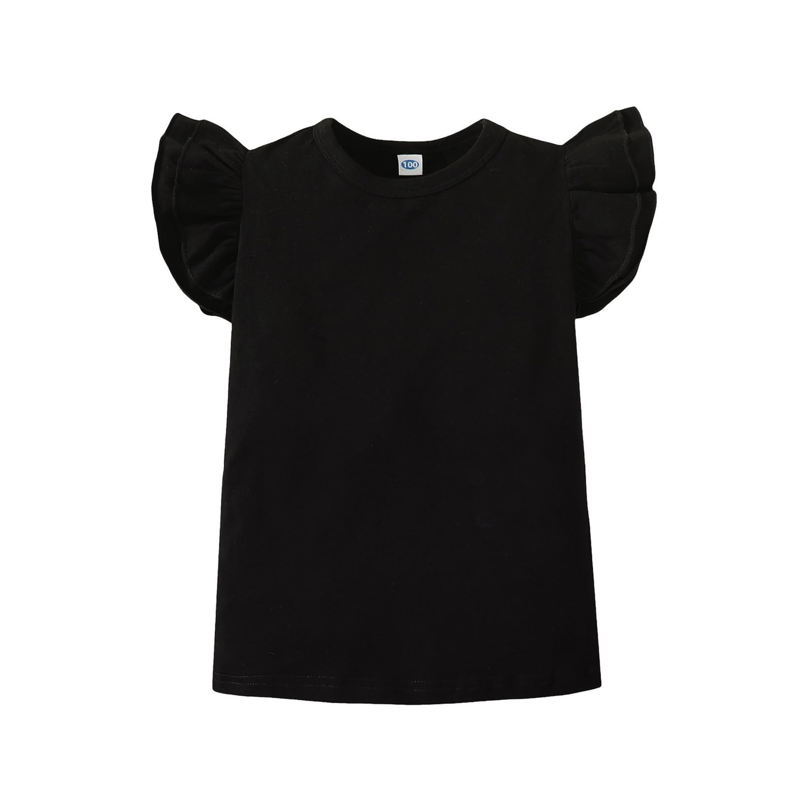 Zfzdren 12M-7Y Toddler Baby Girls T Shirt Solid Color Blouse Ruffle Top Cotton Basic Tees Plain Shirt (5-6 Years, A048)