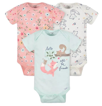 Gerber Baby 5-Pack Short Sleeve Variety Onesies Bodysuits (3 Pack Lets All Be Friends, Newborn)