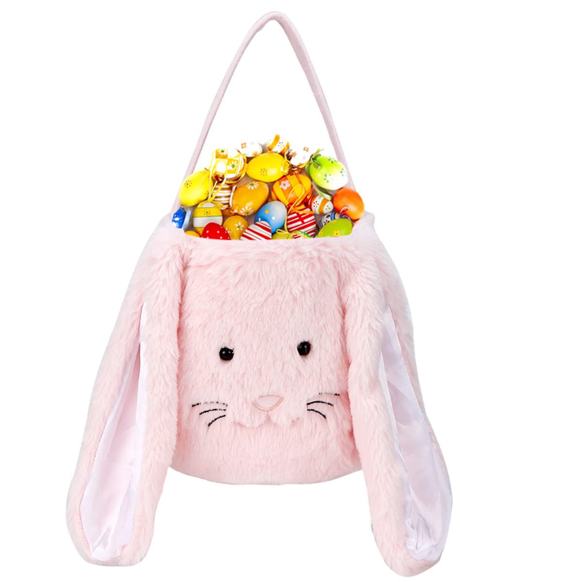 Plush Easter Bunny Basket For Kids Boys Girls Easter Buckets With Long Plush Ear Personalized Egg Hunting Easter Tote Bags For E