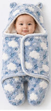 Blue Baby Hooded Swaddle Wrap Blanet Cloud Print