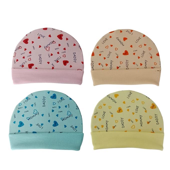 4Newbies New Born Baby Stylish Cotton Cap (Multicolor; 0 To 6 Months Babies) Pack Of 3 (Color Design May Vary)