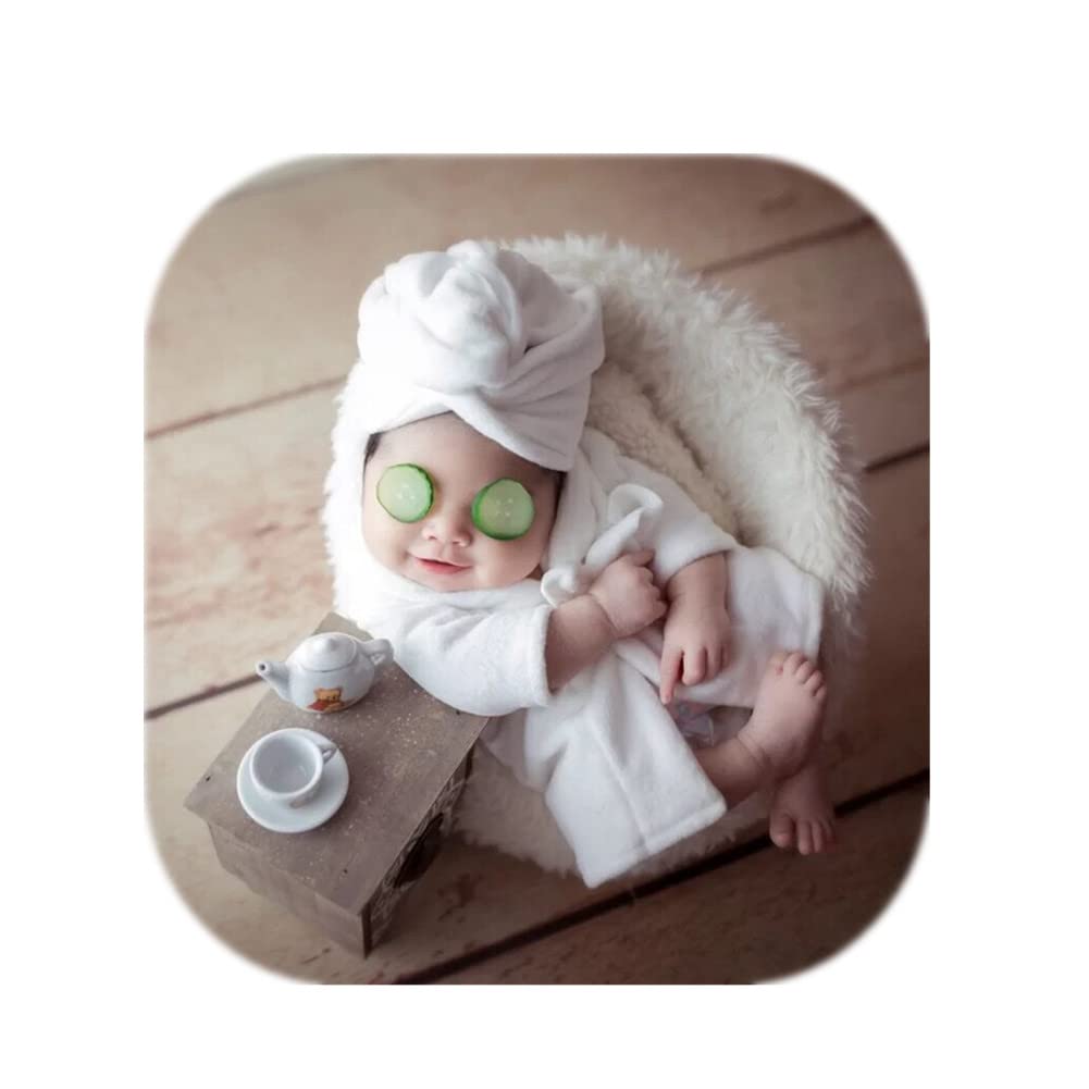 Vemonllas Fashion Cute Newborn Boy Girl Baby Costume Outfits Photography Props Bathrobe Belt Coat Sets (White)