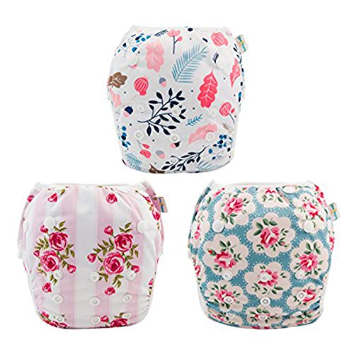 Babygoal Girl Swim Diapers 3 Pack Fits 0-8M Babies,Reusable Adjustable Washable One Size For Baby Gifts And Swimming Lessons 3Sd