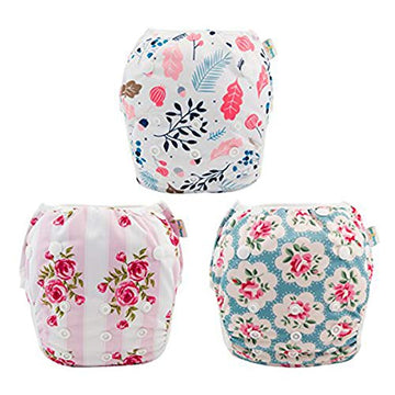 Babygoal Girl Swim Diapers 3 Pack Fits 0-8M Babies,Reusable Adjustable Washable One Size For Baby Gifts And Swimming Lessons 3Sd
