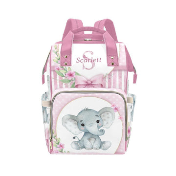 YallLocoMo Custom Name Diaper Bag Backpack Gift Pink floral Baby Bow Elephant Ultimate Nappy Bag: Spacious, Waterproof & Perfect