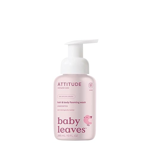 Attitude Hair And Body Foaming Wash For Baby, Ewg Verified, Dermatologically Tested, Vegan, Unscented, 10 Fl Oz