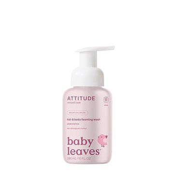 Attitude Hair And Body Foaming Wash For Baby, Ewg Verified, Dermatologically Tested, Vegan, Unscented, 10 Fl Oz