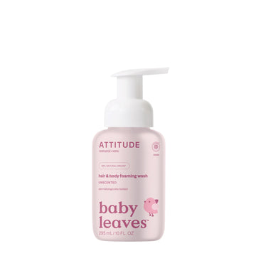 Attitude Hair And Body Foaming Wash For Baby, Ewg Verified, Dermatologically Tested, Vegan, Unscented, 10 Fl Oz
