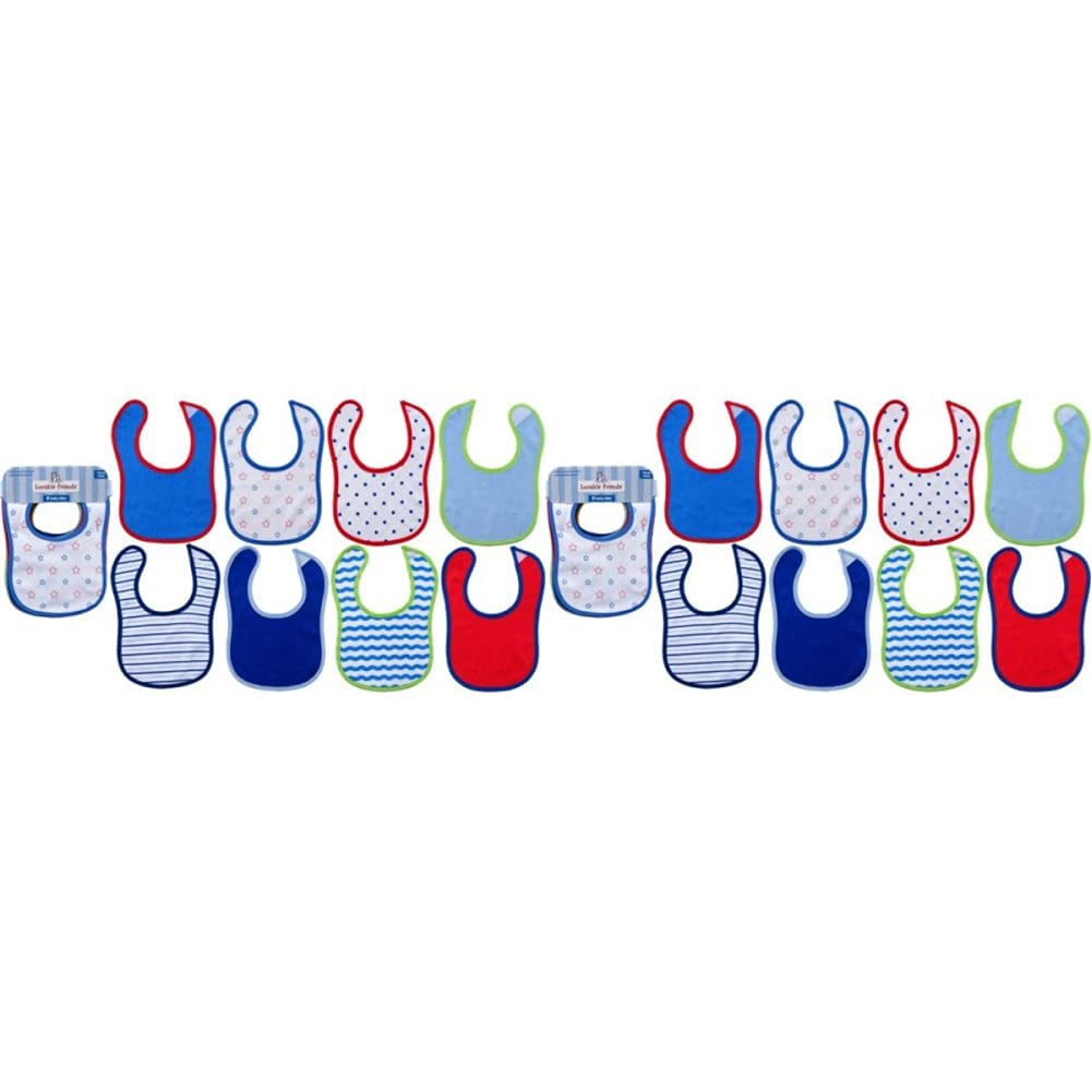 Luvable Friends Unisex Baby Cotton Terry Bibs, Neutral Chevron, One Size
