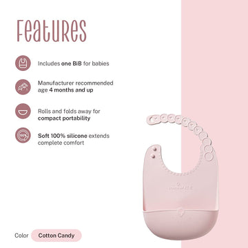 Miniware Roll And Lock Bib Silicone Baby Bib, Adjustable Fit Waterproof Bibs Easily Wipe Clean & Catch Food (Cotton Candy)
