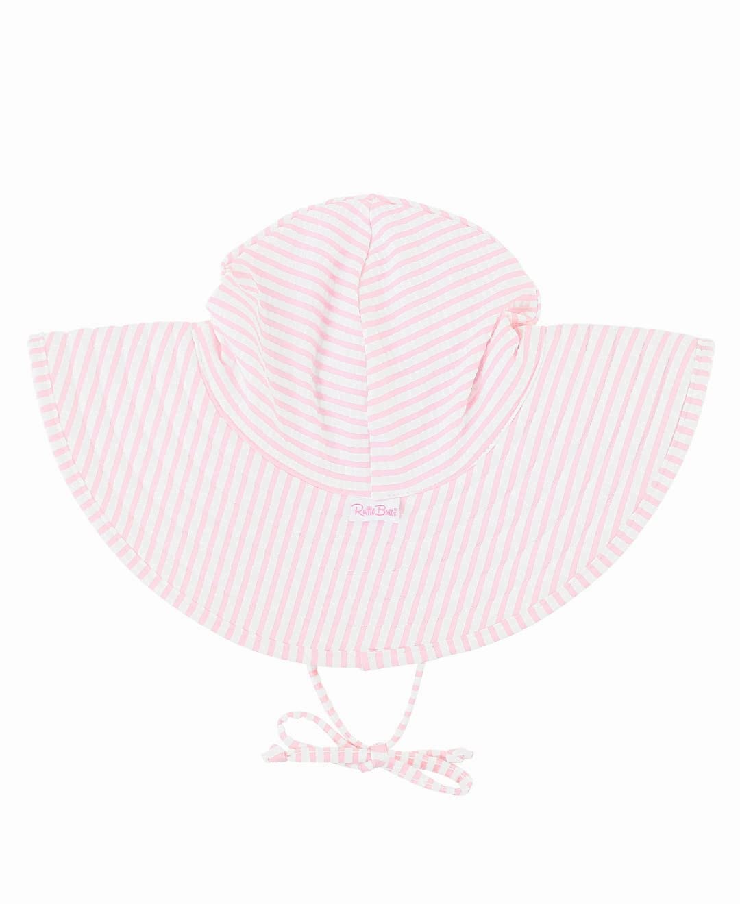 Rufflebutts Baby/Toddler Girls Pink Striped Seersucker Swim Hat - 12M-2T