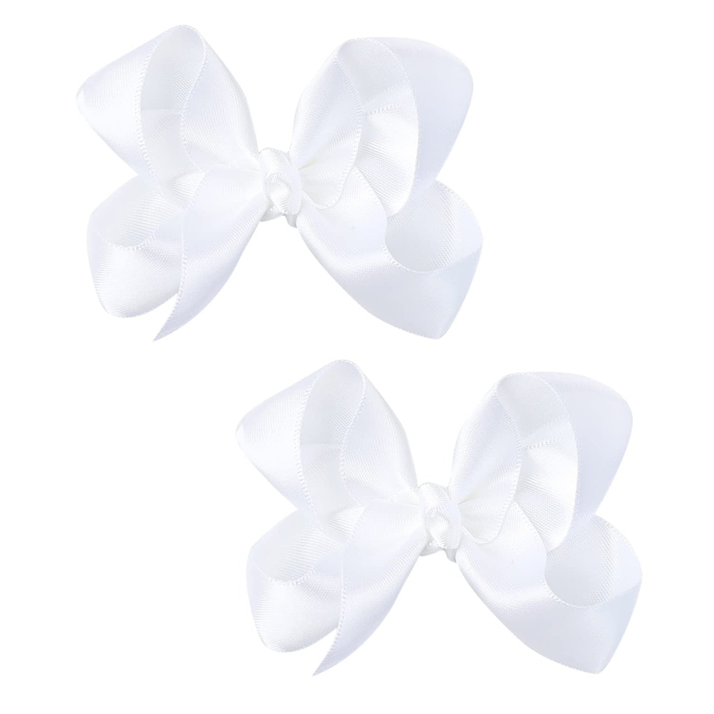 3 Inch Satin Bow For Little Girls - 2 Pcs (White)