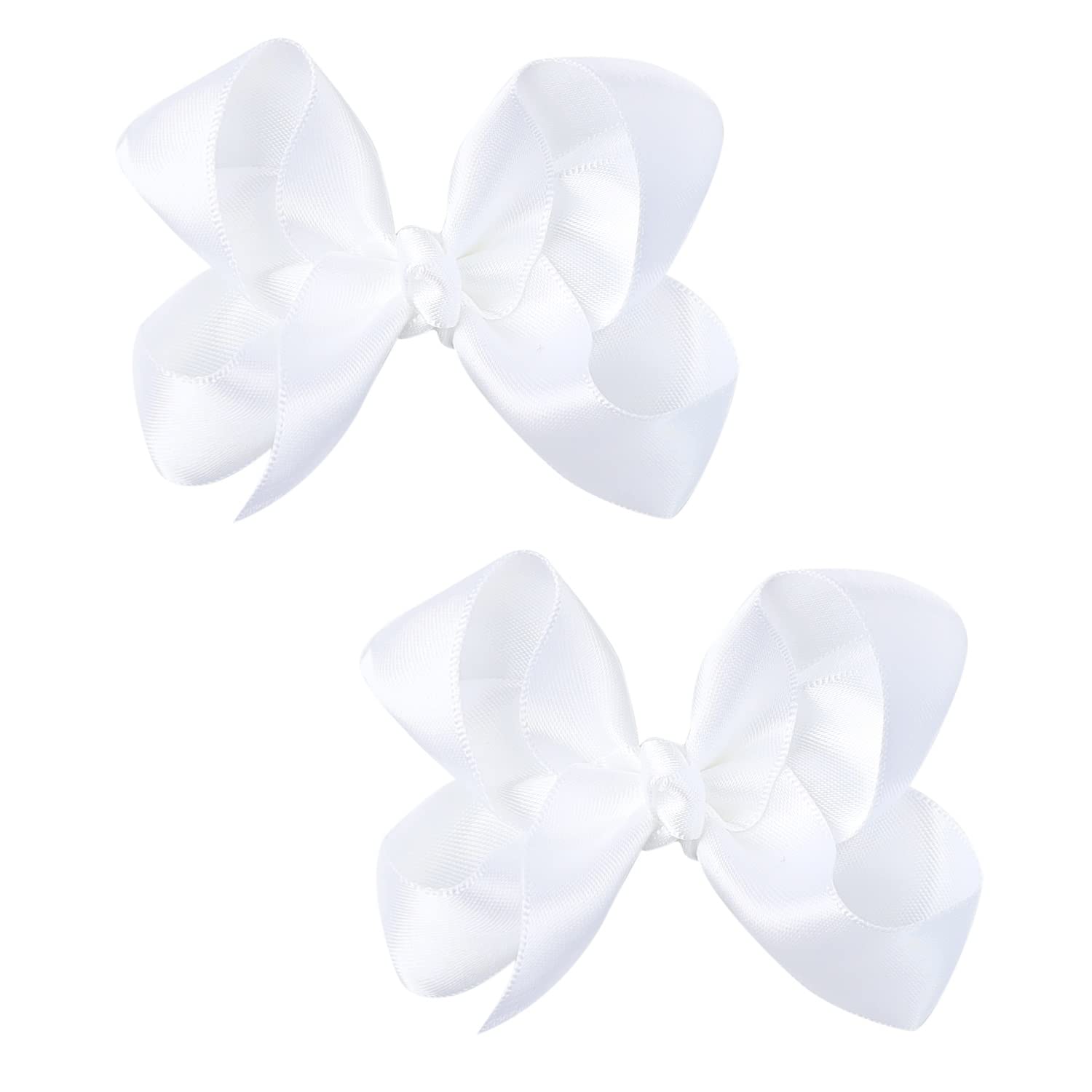3 Inch Satin Bow For Little Girls - 2 Pcs (White)