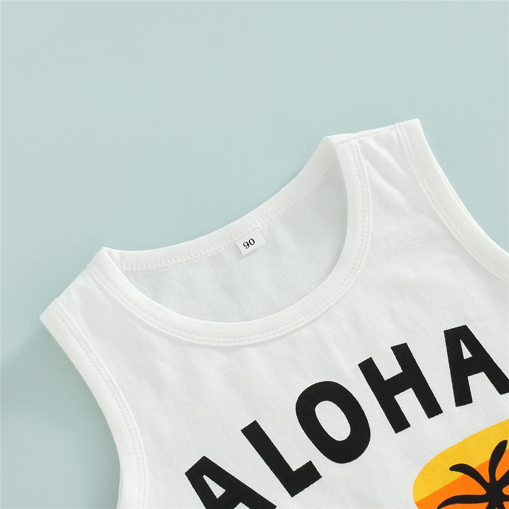 Fybitbo 2Pcs Baby Boys Summer Clothing Sets Cute Letters Print Sleeveless Tank Tops T-Shirt+Palm Shorts Outfits (B-White & Black