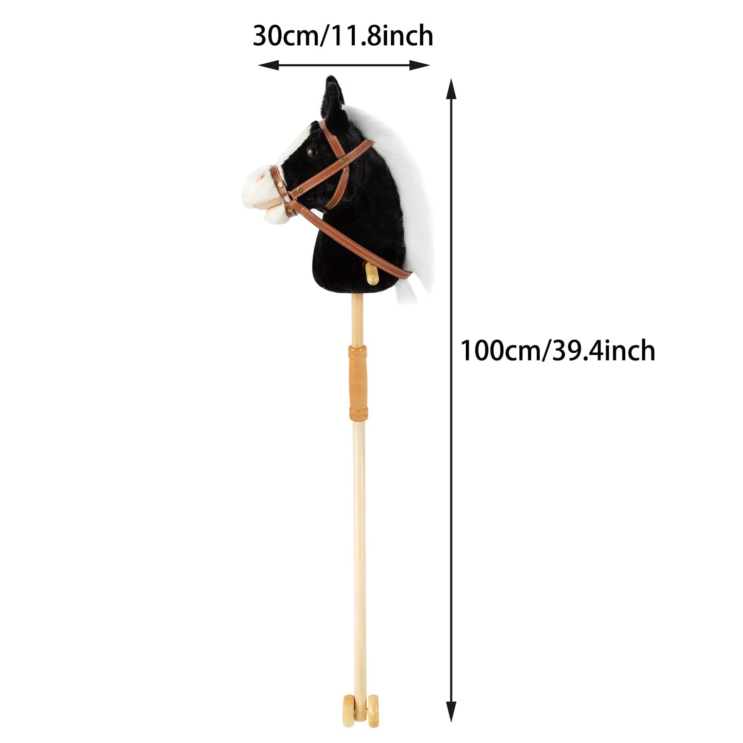 MUOVE 36 Plush Horse Riding Stick , Handsewn Head, Sturdy Wood Stick, Plus Neighing & Clip-Clop Sounds