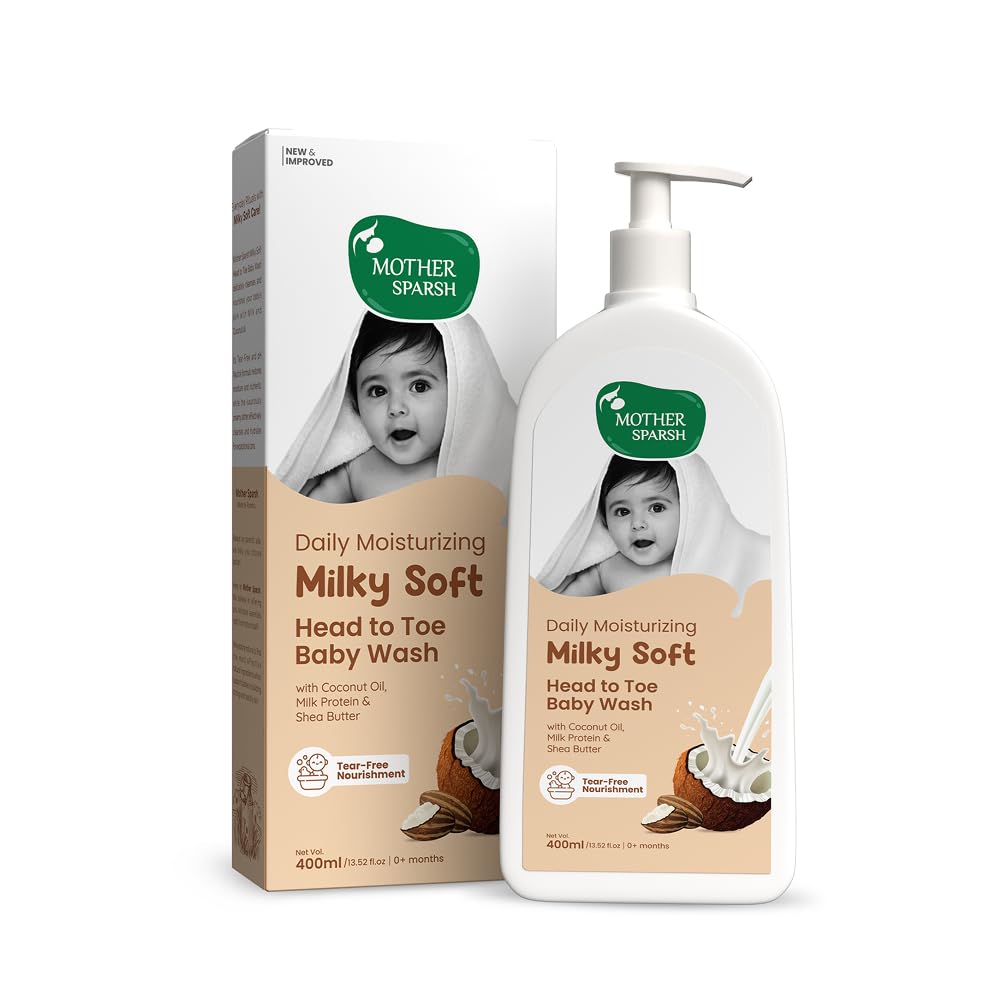 Mother Sparsh Milky Soft Head To Toe Baby Wash & Baby Shampoo400Ml With Milk Protein & Shea Butter | Ph Balanced & Paraben Free