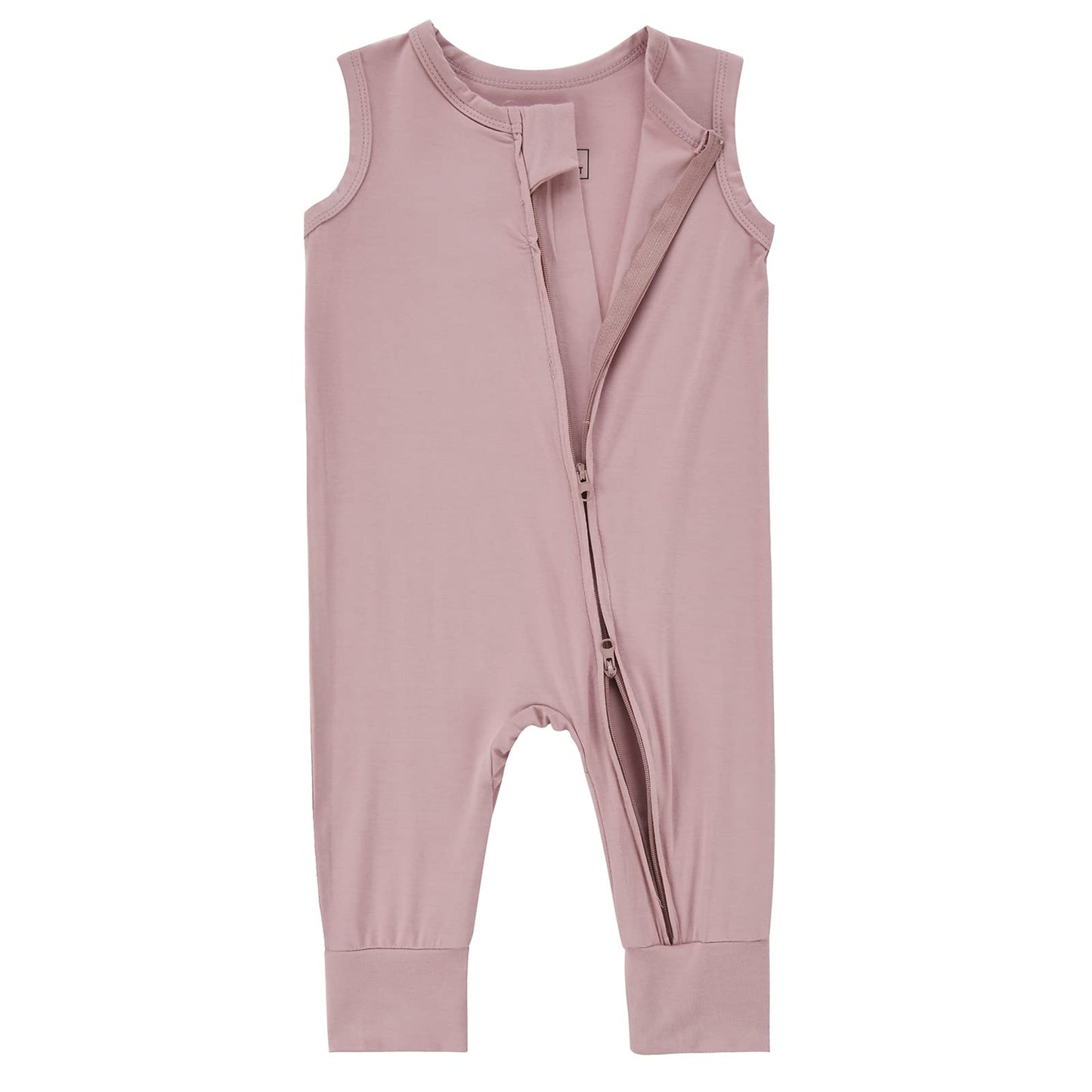 Baby Sleeveless Romper Zipper Toddler Summer Jumpsuit Rayon Outfits Infant Footless Pajamas(Ivory & Purplepink, 6-12M)
