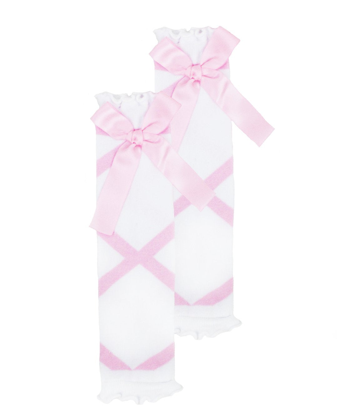 Rufflebutts Girls Pink And White Ballet Bow Leg Warmers - One Size