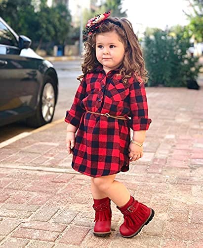 Furemos Toddler Boy Clothes Plaid Boys Long Sleeve Shirt Red Flannel Tops Boys Christmas Outfits(1-2T) Red
