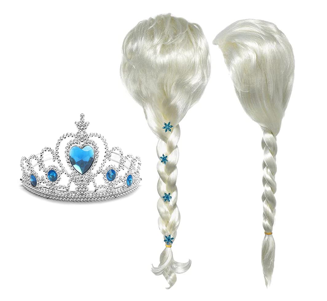 Viviwo Girls Wig Costume Braid With Princess Tiara Long Hair Cosplay Accessories For Kids Halloween Birthday Party Medium