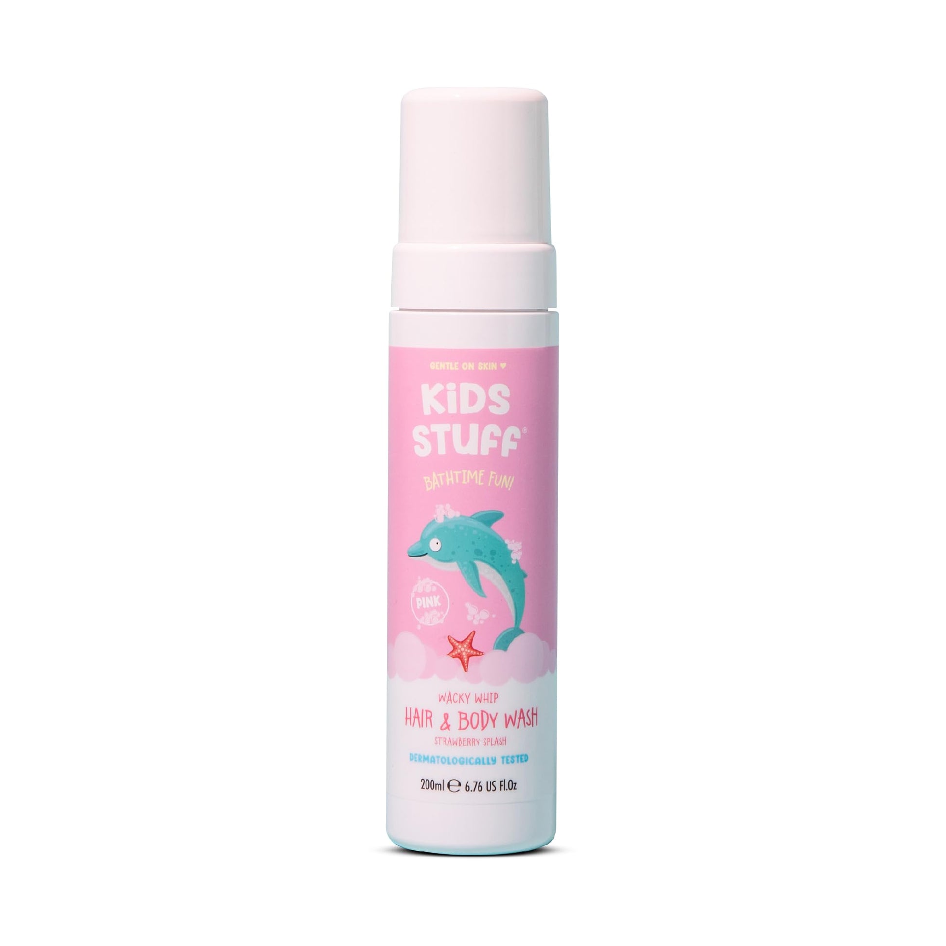 Kids Stuff Pink Wacky Whip Foaming Hair & Body Wash with Strawberry Swirl Fragrance - Dermatologically Tested Kids Hair & Body W