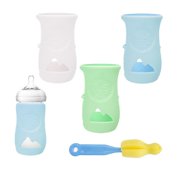 3 Pack Silicone Sleeves For Avent Natural Glass Baby Bottles, Shatter Proof Silicone Sleeve With Brush For Philips Avent Glass B