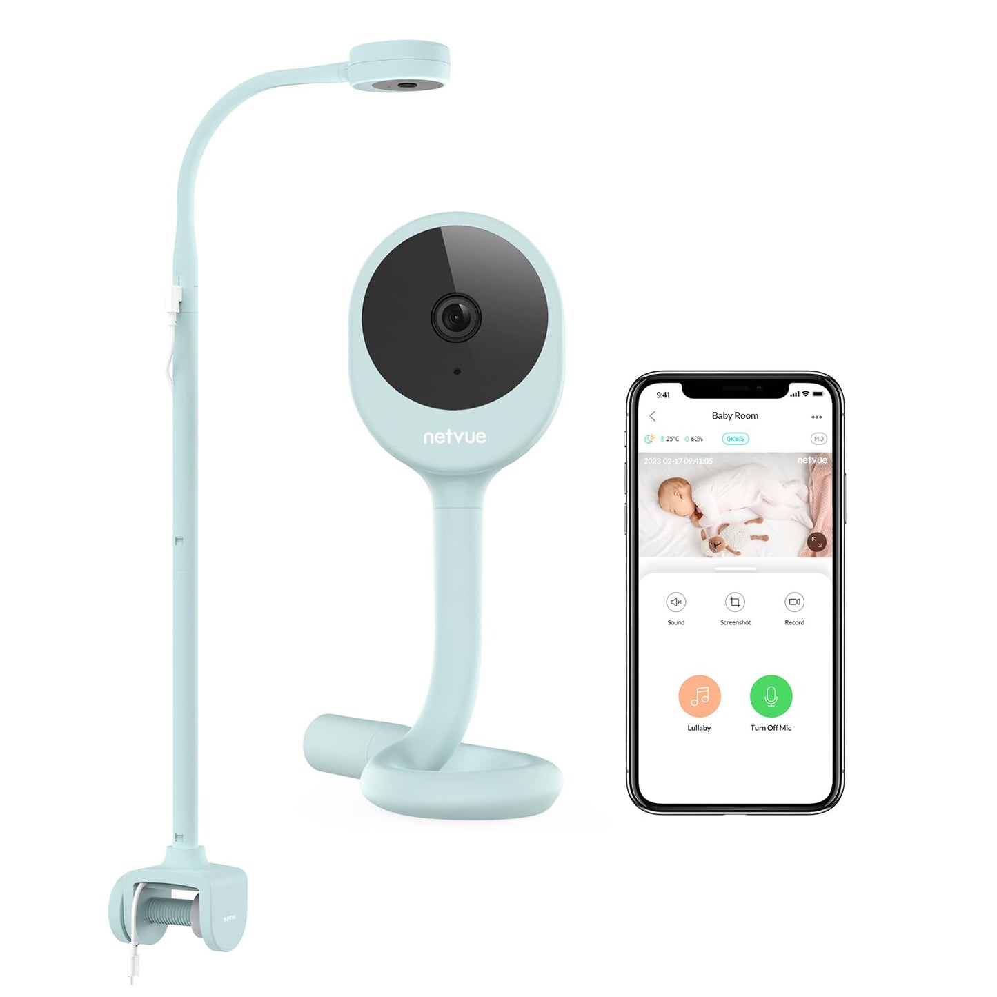 Netvue Peekababy Baby Camera Monitor, Wireless Baby Monitor With Camera & Audio, 4-In-1 Crib Mount, Smart App, Sleep Analysis &
