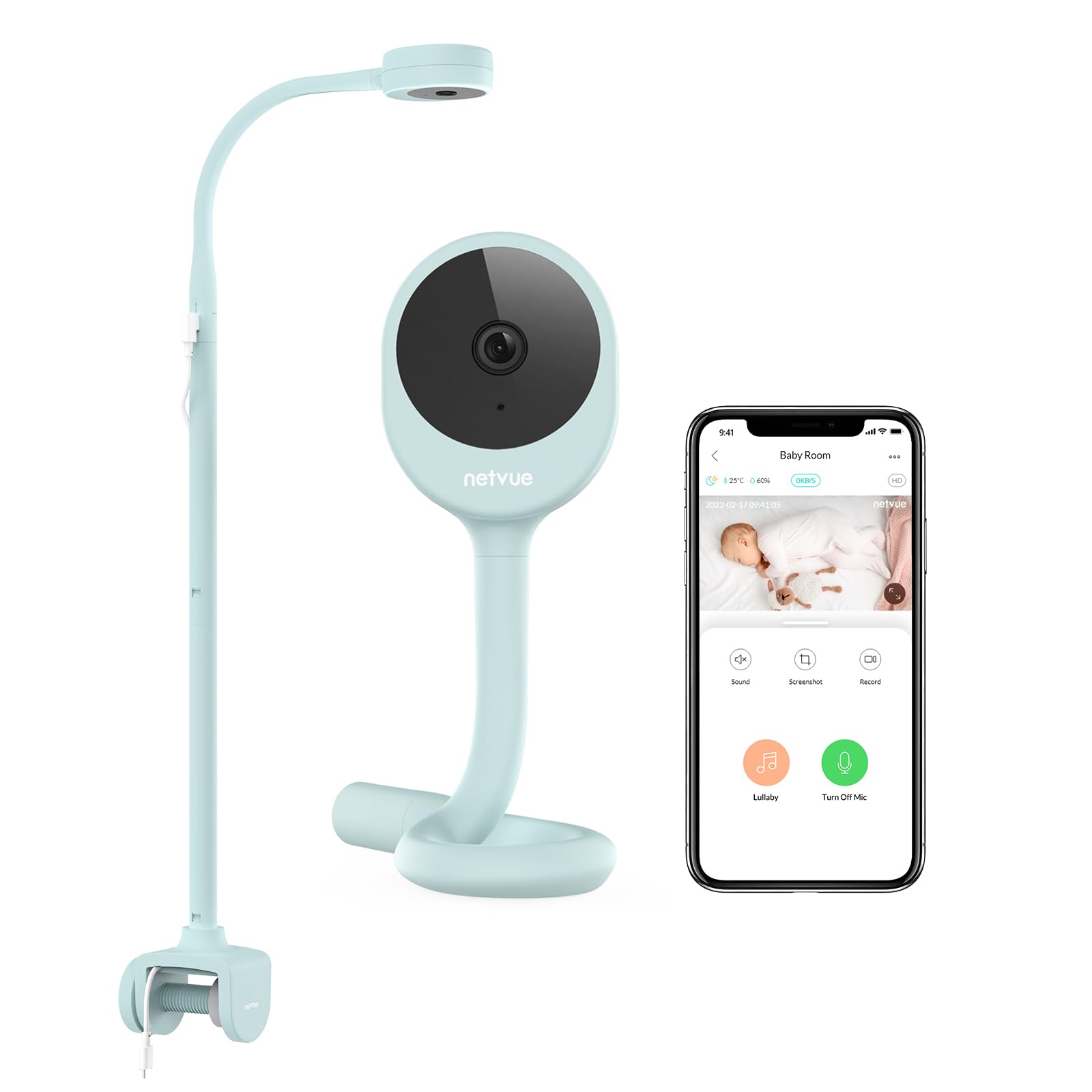 Netvue Peekababy Baby Camera Monitor, Wireless Baby Monitor With Camera & Audio, 4-In-1 Crib Mount, Smart App, Sleep Analysis &