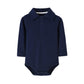Teach Leanbh Infant Baby Polo Bodysuit Cotton Long Sleeve Pure Color Shirt 3-24 Months (9 Months, Navy)