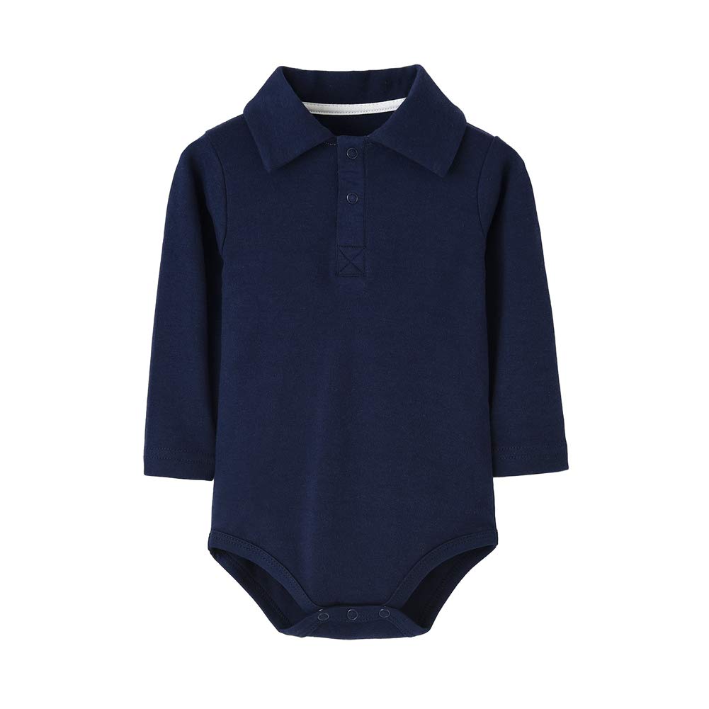 Teach Leanbh Infant Baby Polo Bodysuit Cotton Long Sleeve Pure Color Shirt 3-24 Months (9 Months, Navy)