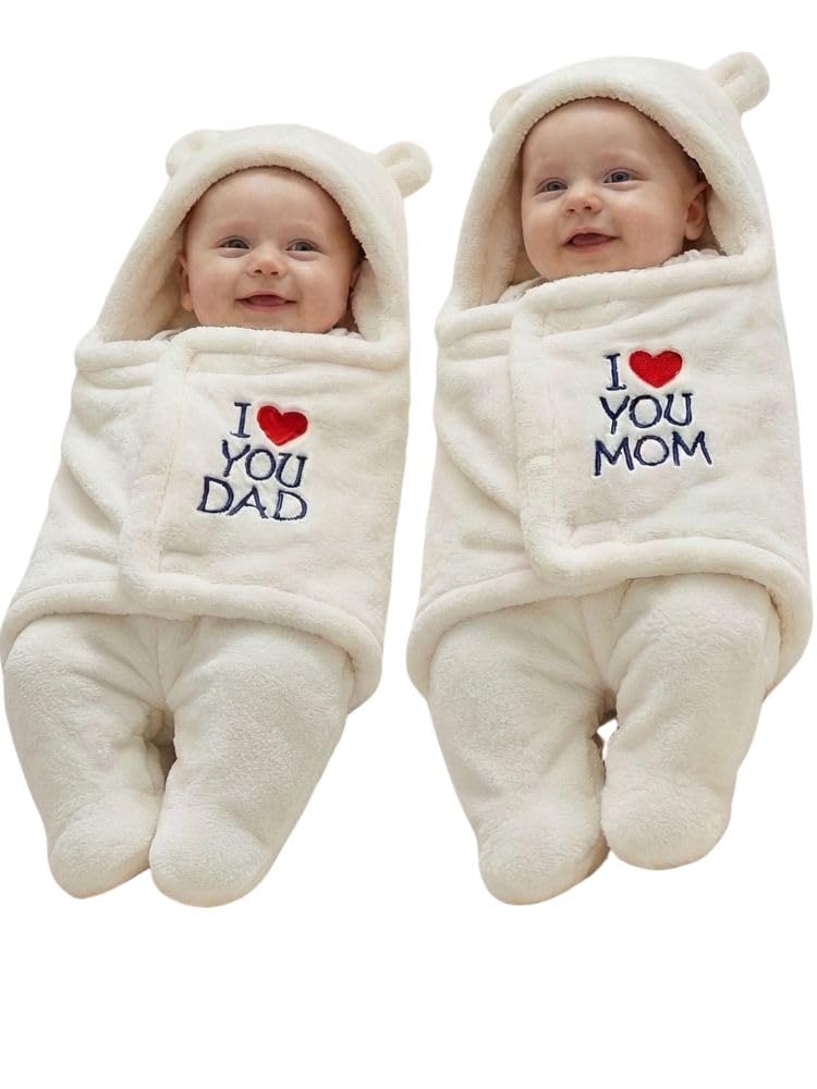 NAMAN Single Hooded Baby Blanket for Mild Winter Microfiber Baby || Age 06 Monts Babies Pack of 2 (White)