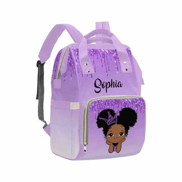 Artsadd Personalized Girl Baby Diaper Bag, Crown Purple Glitter Travel Backpack Casual Daypack Custom Multi-Function Nappy Bag W