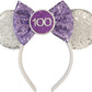 Clgift D100 Inspired Minnie Ears, 100Th Anniversary Inspired, Princess,Purple Silver Mouse Ears, 100 Ears (D100)