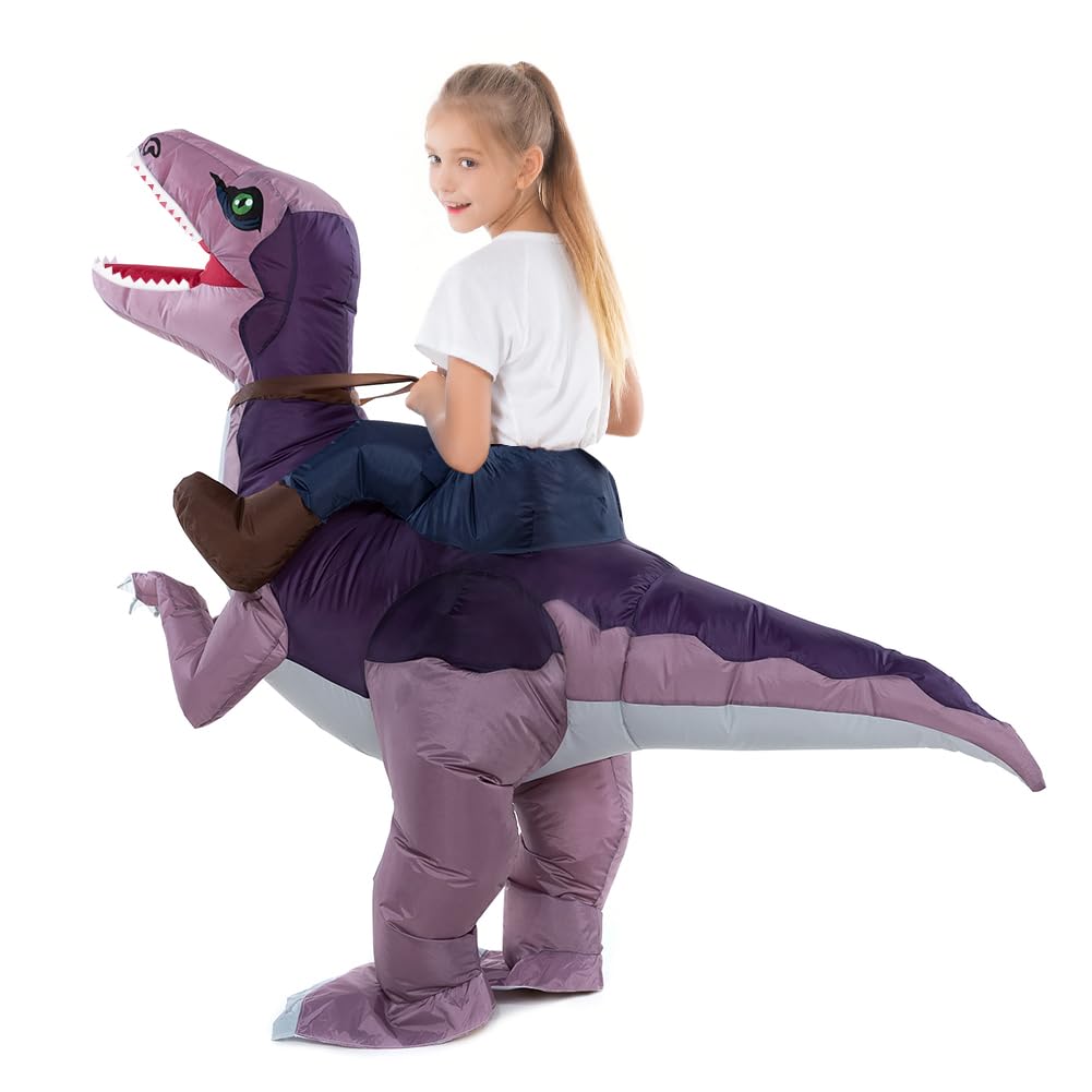 Hsctek Inflatable Dinosaur Costume Kids For Boys Girls, Blow Up Riding Velociraptor Costume Children, Ride On Dinosaur Halloween