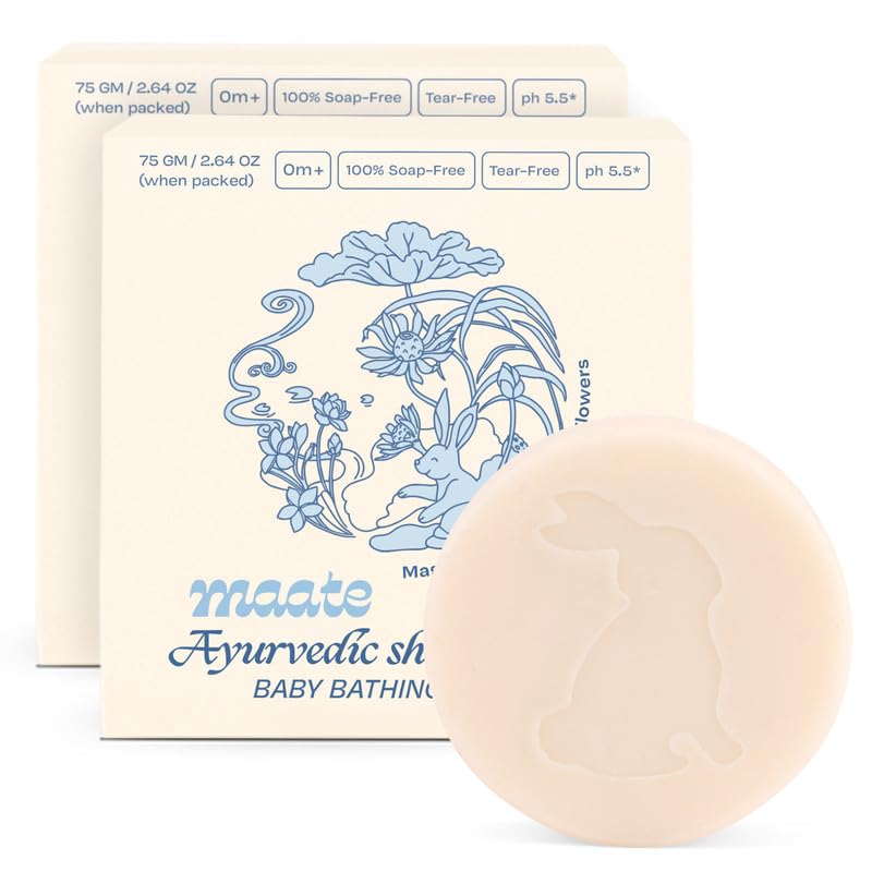 Maate Shwet Pushp Ayurvedic Baby Bathing Bar 75G | Soap & Tear Free Bath, Ph 5.5 | Rice Water & Shea Butter | Moisturizing & Nou