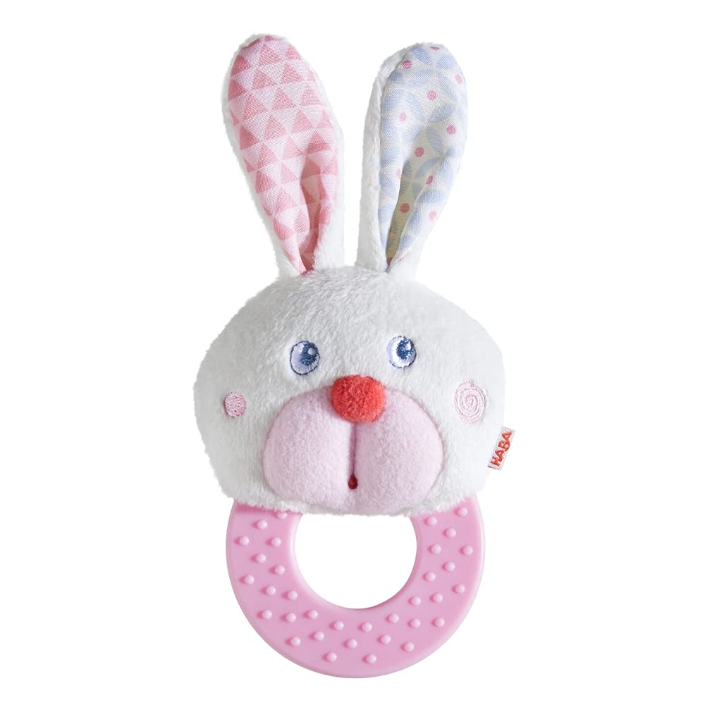Haba Easter Bunny Teether And Grasping Toy For First Easter Gifts And Infant Easter Basket Stuffers, Crinkle Toys For Baby And T