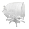 Stephan Baby Bonnets - White Cotton Christening Bonnet With Cutwork Embroidered Cross And Satin Bows, One Size, Straight Hem