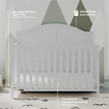 Graco Wilfred 5-In-1 Convertible Crib (White) - Greenguard Gold Certified, Converts To Toddler Bed And Full-Size Bed, Fits Stand