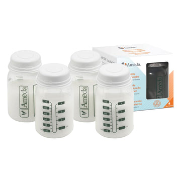 Ameda Breastmilk Storage Bottles With Lock-Tight Cap  4.4 Ounce Breast Milk Storage Containers For Fridge (4 Count)  Breastmilk