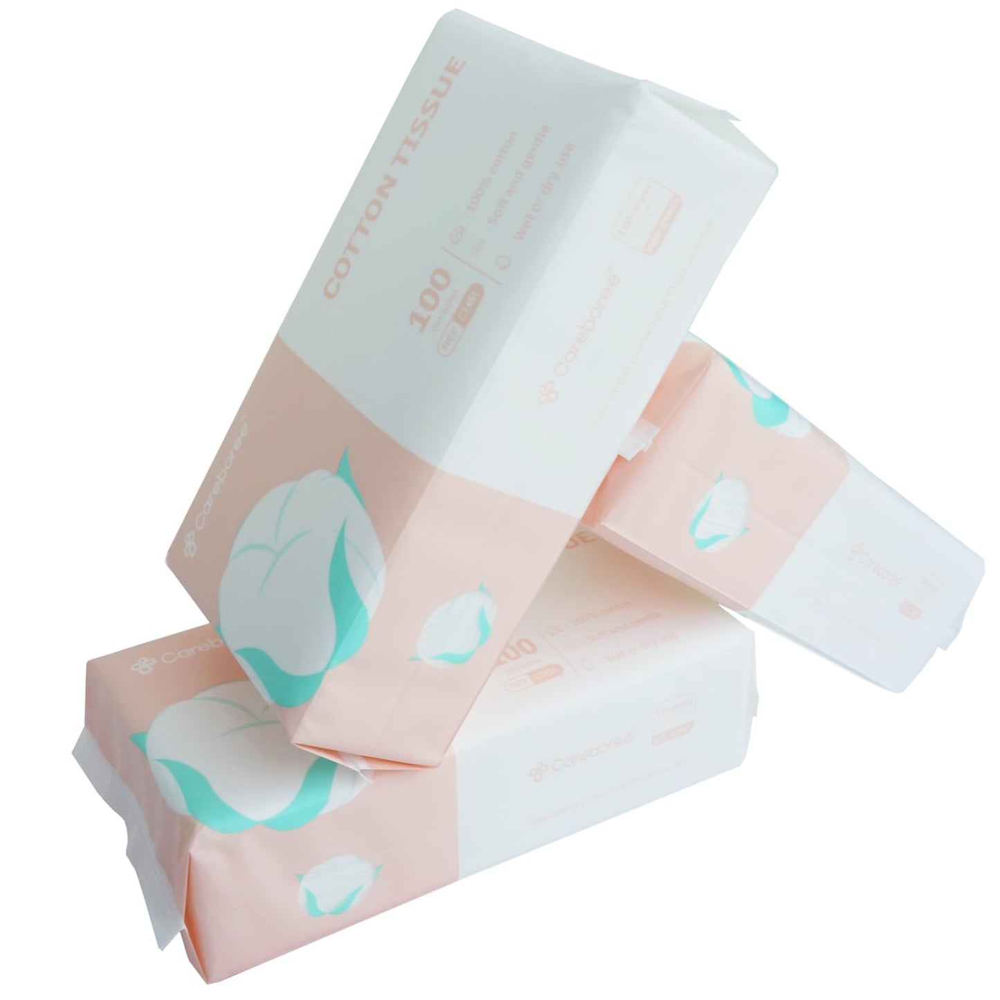 Careboree 300 Count Ultra Soft Dry Baby Wipes Unscented Multi-Purpose Pure Cotton Tissue (3 Pack-300 Count))